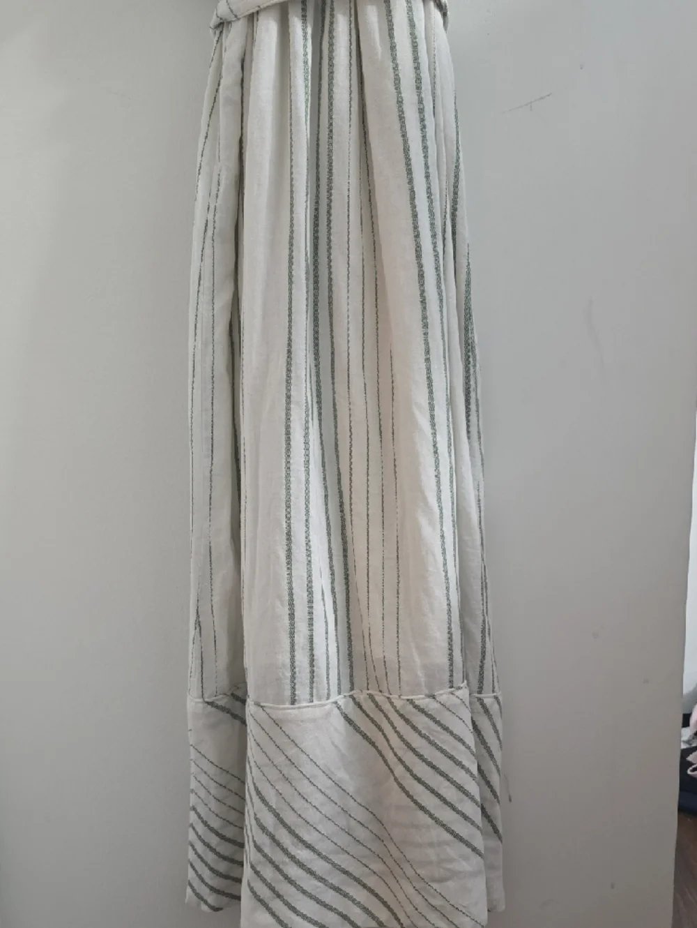 Button-Front White Maxi Dress with Sage Stripes and Self-Tie Waist - Picture 3 of 5